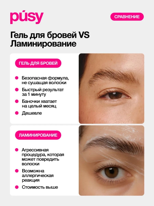 Гель для бровей PUSY SUPER FIX, эффект ламинирования, прозрачный, 5 мл