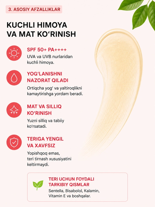 Spf 50+ pa++++, mativiy effekt, quyosh krem