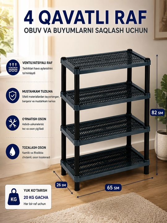 Oyoq kiyim saqlash etajerka <javoni>, 4 qavatli - 