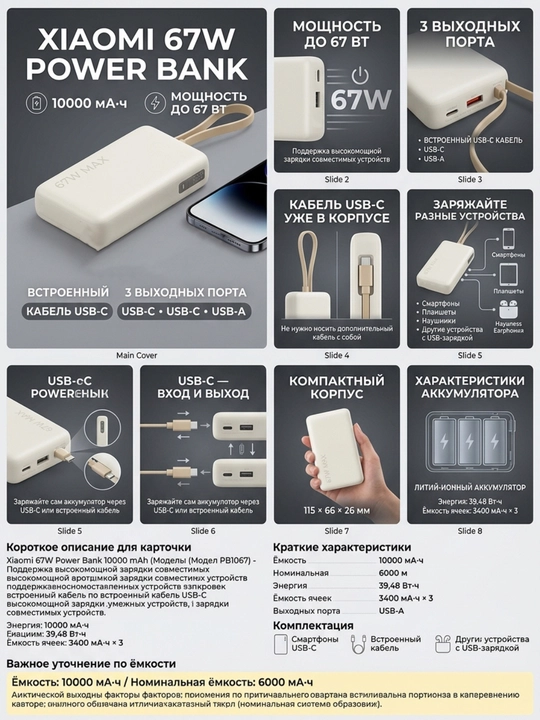 Xiaomi brendining tashqi akkumulyatorlari — UltraThin 5000 (Magnetic), 20000 va 10000 67W