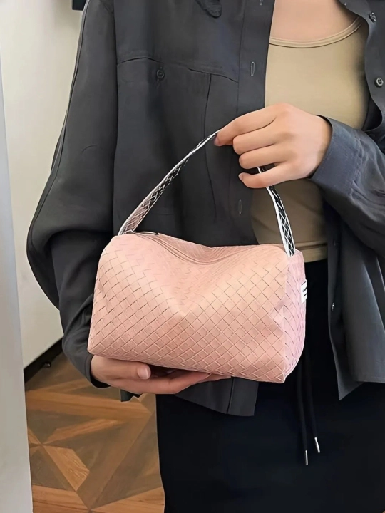 Tutqichli, to'qilgan, sayohat uchun katta ayollar kosmetik sumkasi