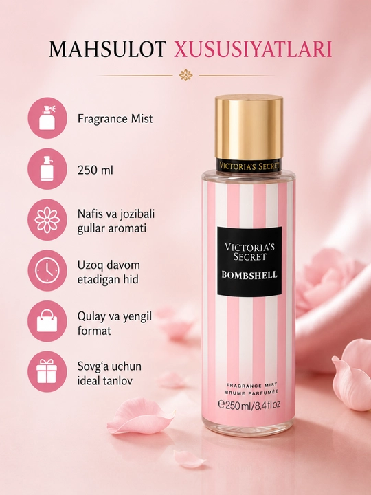 Parfyumlangan tana spreyi suvi Victoria's Secret Spreyi Aqua Kiss Rush, Shimmer, 250 ml