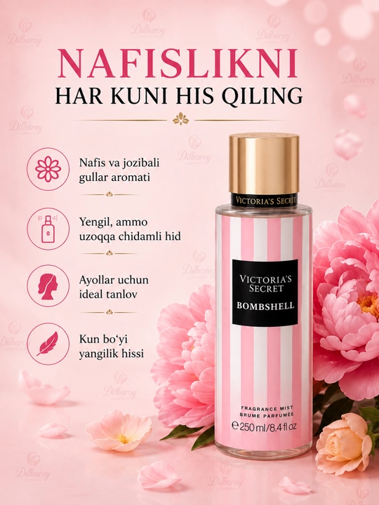 Parfyumlangan tana spreyi suvi Victoria's Secret Spreyi Aqua Kiss Rush, Shimmer, 250 ml