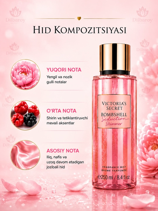 Parfyumlangan tana spreyi suvi Victoria's Secret Spreyi Aqua Kiss Rush, Shimmer, 250 ml