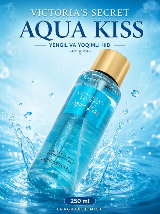Parfyumlangan tana spreyi suvi Victoria's Secret Spreyi Aqua Kiss Rush, Shimmer, 250 ml