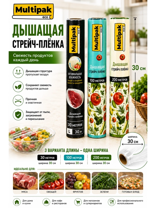 Дышащая пищевая стрейч пленка - Multipak eco - 