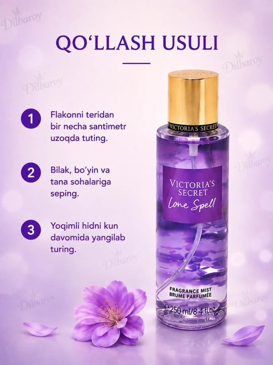Parfyumlangan tana spreyi suvi Victoria's Secret Spreyi Aqua Kiss Rush, Shimmer, 250 ml