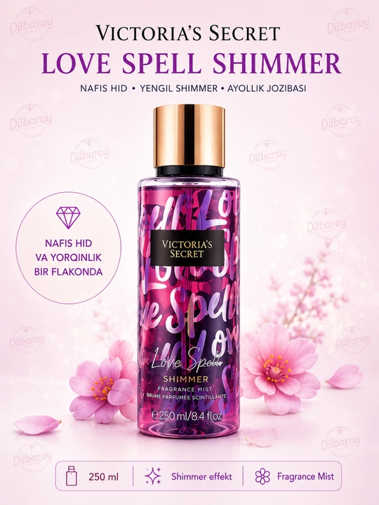 Parfyumlangan tana spreyi suvi Victoria's Secret Spreyi Aqua Kiss Rush, Shimmer, 250 ml