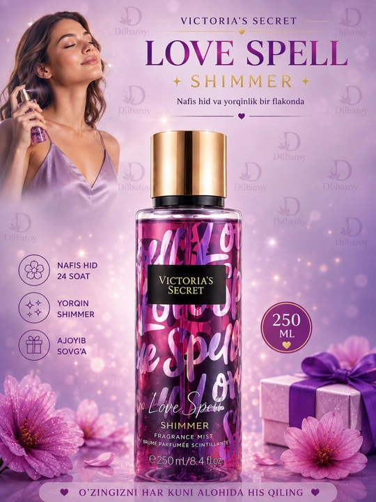 Parfyumlangan tana spreyi suvi Victoria's Secret Spreyi Aqua Kiss Rush, Shimmer, 250 ml