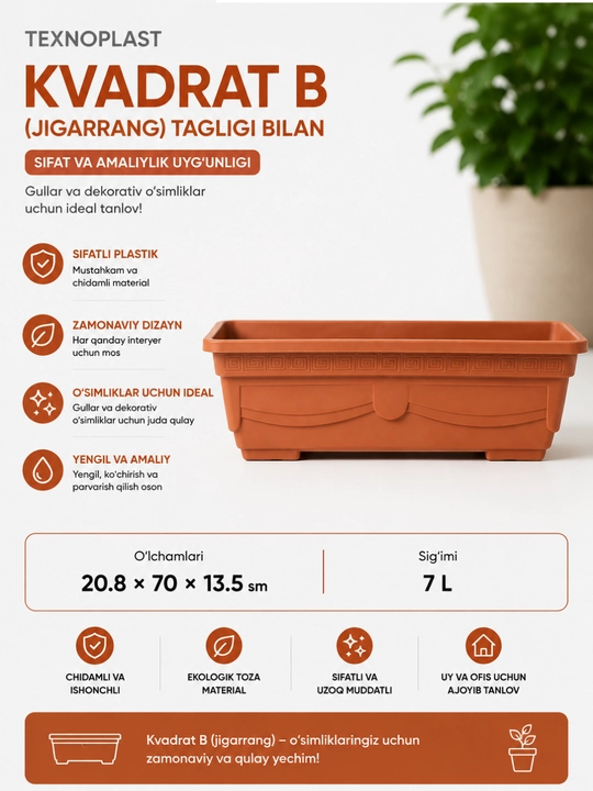 Plastik gul qutisi TEXNOPLAST Kvadrat A tagligi bilan
