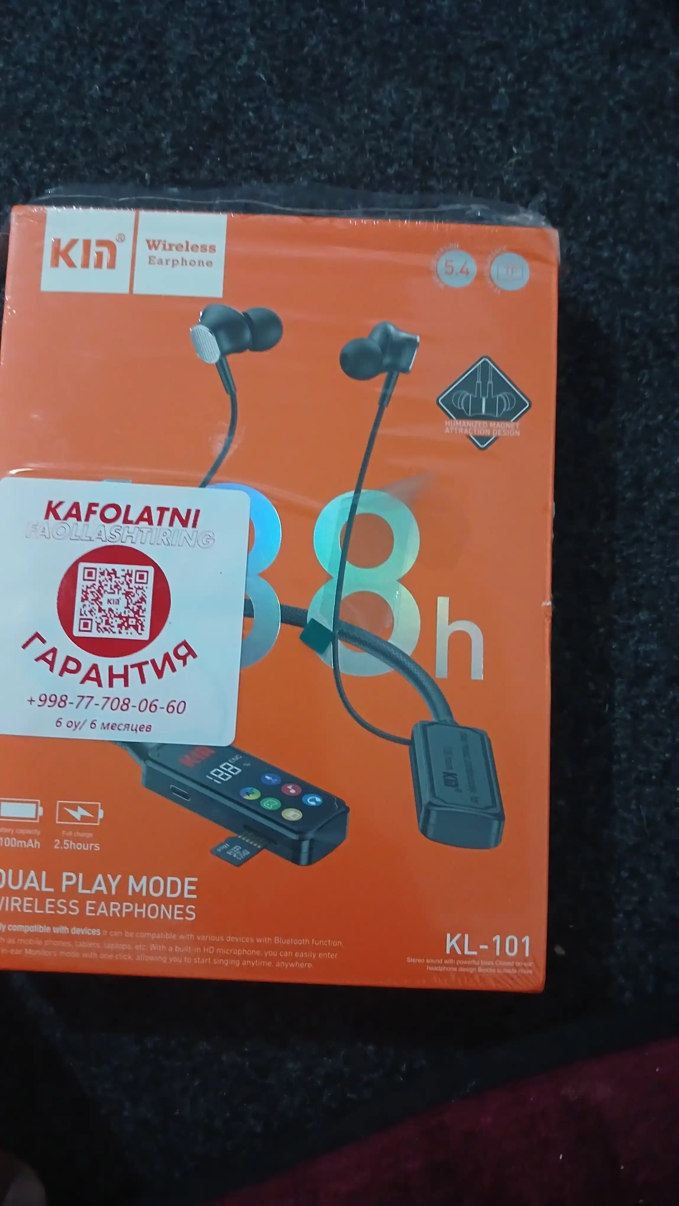 Bo'yinli simsiz quloqchin KIN KL101 ENC mikrofon TF karta 1100 mAh batareya