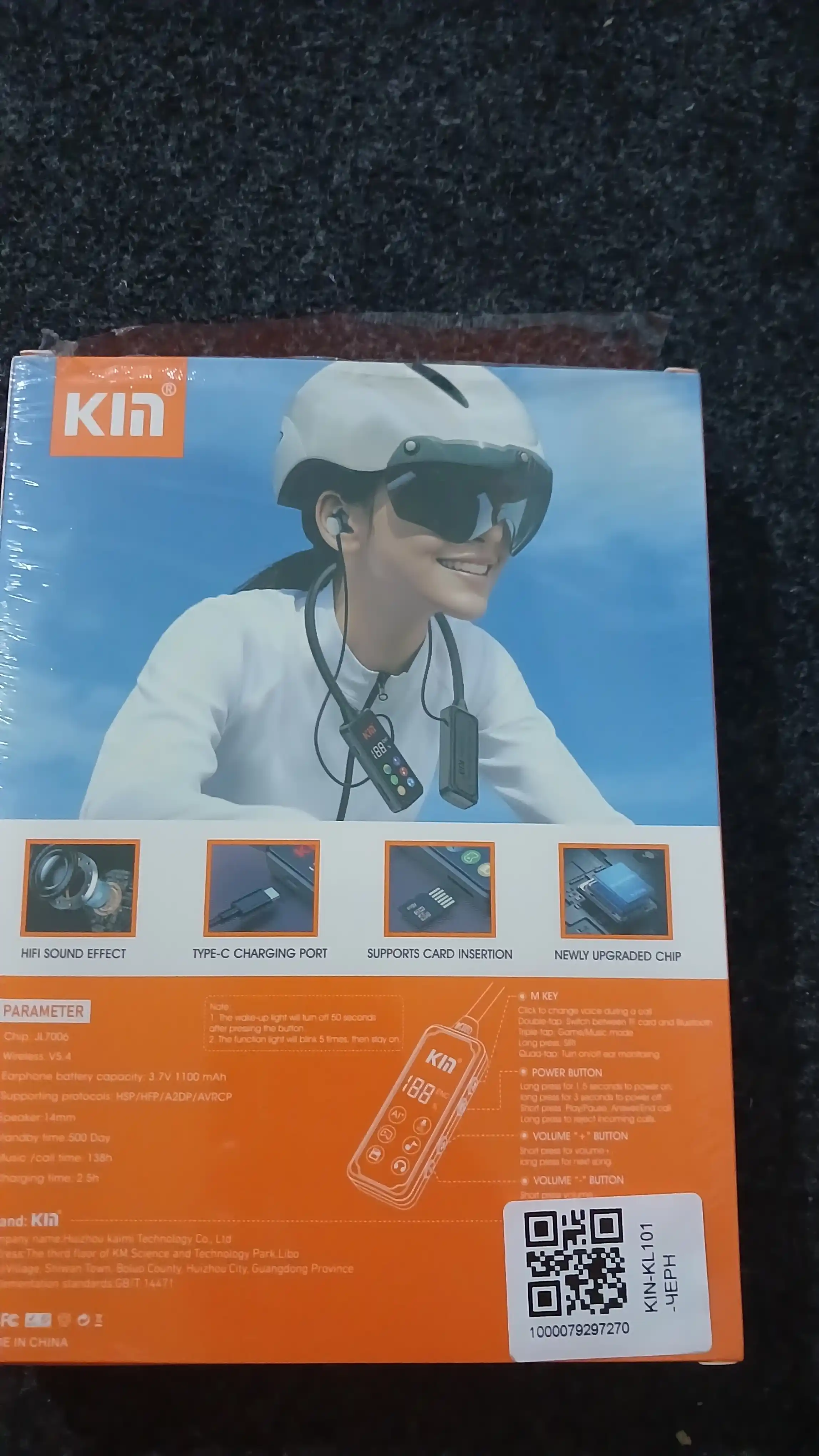 Bo'yinli simsiz quloqchin KIN KL101 ENC mikrofon TF karta 1100 mAh batareya