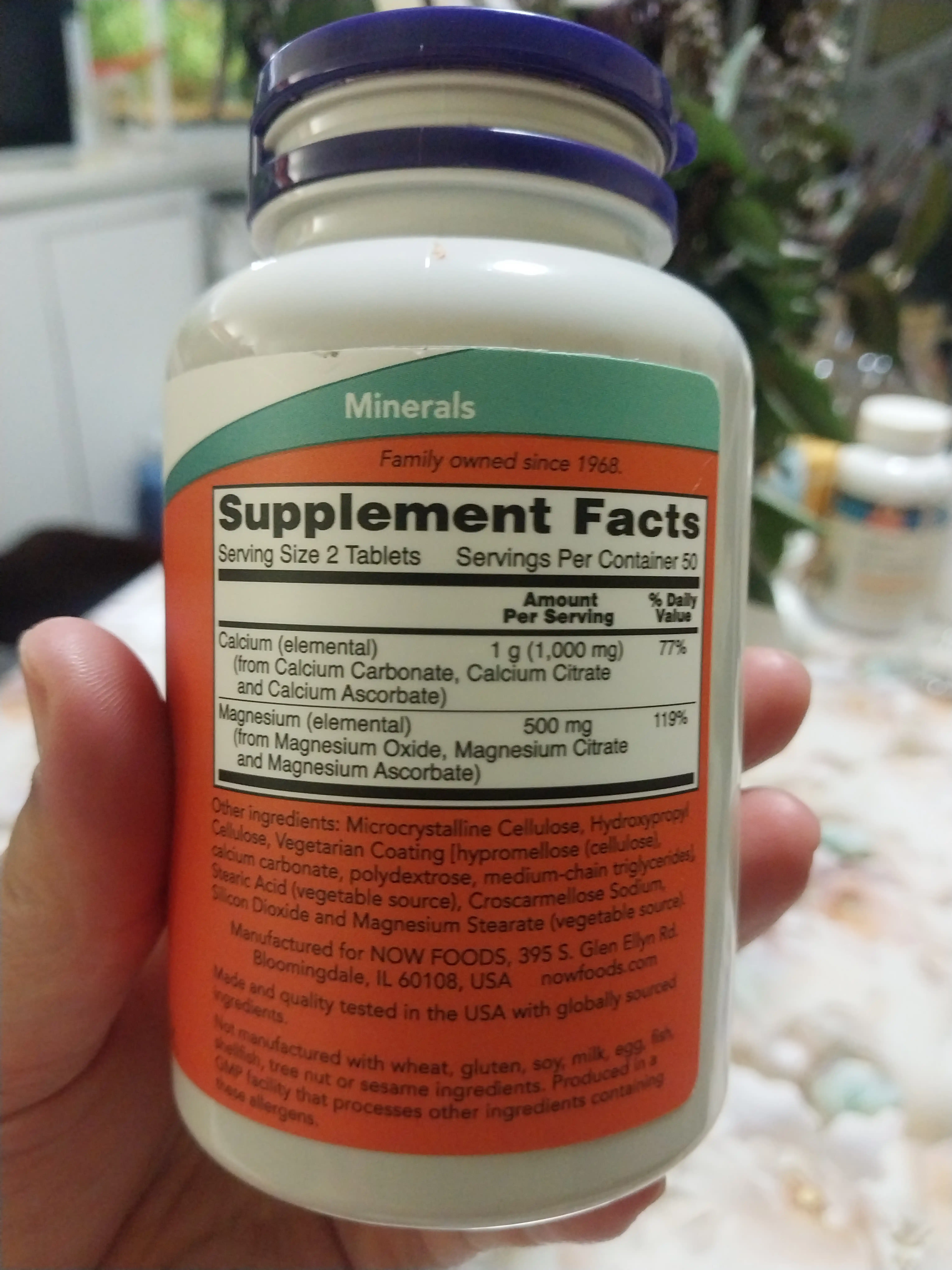 Kalsiy va Magniy NOW Foods 500/250mg, 100 tabletka, Halol