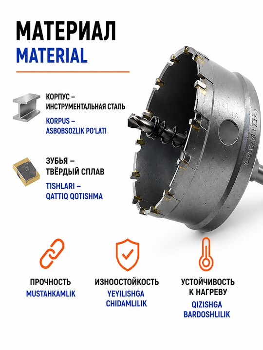 Коронка твердосплавная по металлу 16–120 мм