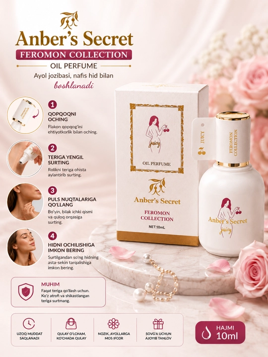 Ayollar uchun moyli atir Amber’s Secret Feromon 10 ml – Fascinate