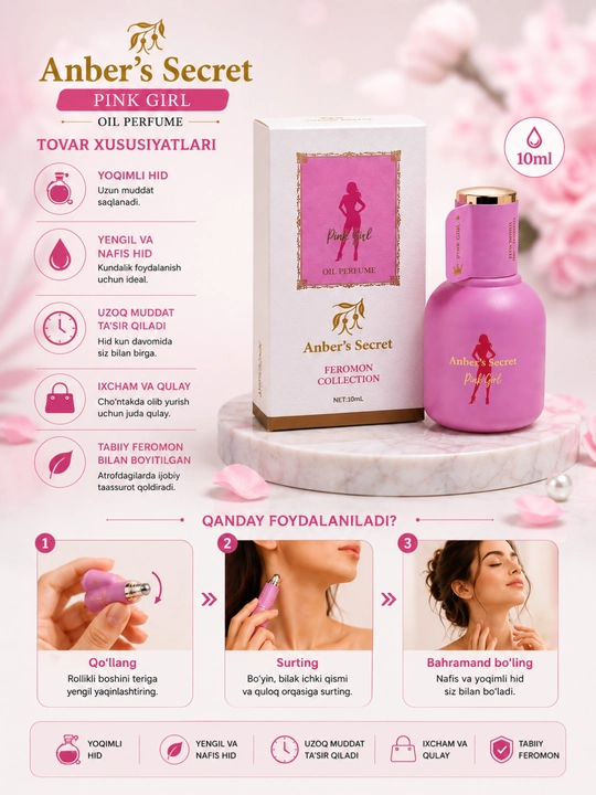 Ayollar uchun moyli atir Amber’s Secret Feromon 10 ml – Fascinate