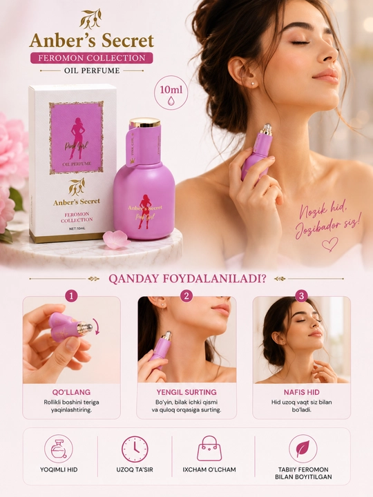 Ayollar uchun moyli atir Amber’s Secret Feromon 10 ml – Fascinate