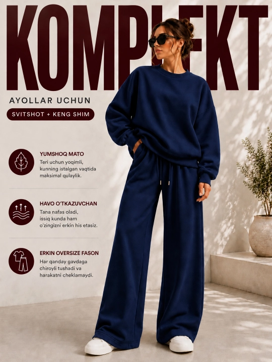 Dvoykalar ayollar uchun, spartivka va keng shim, kuzgi tepa past, oversize Komplekt
