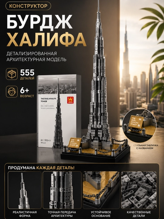 Lego konstruktor Burj Khalifa bolalar uchun, 555 detal, rivojlantiruvchi to‘plam, 6+