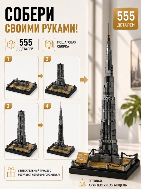 Lego konstruktor Burj Khalifa bolalar uchun, 555 detal, rivojlantiruvchi to‘plam, 6+