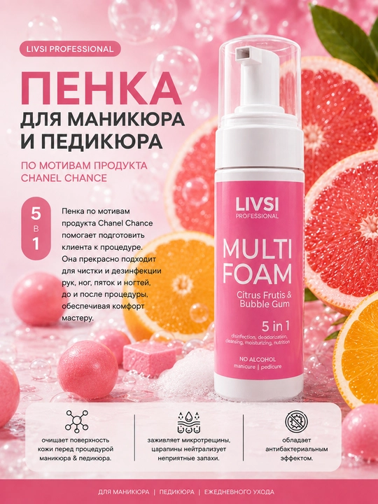 Пенка LIVSI 5 в 1 для маникюра и педикюра, очищение и уход за кожей - 