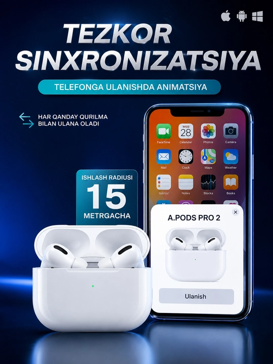 Simsiz quloqchin Pods Pro 2 ANC bluetooth naushnik Shovqinni kamaytirish ANC  tizimibor