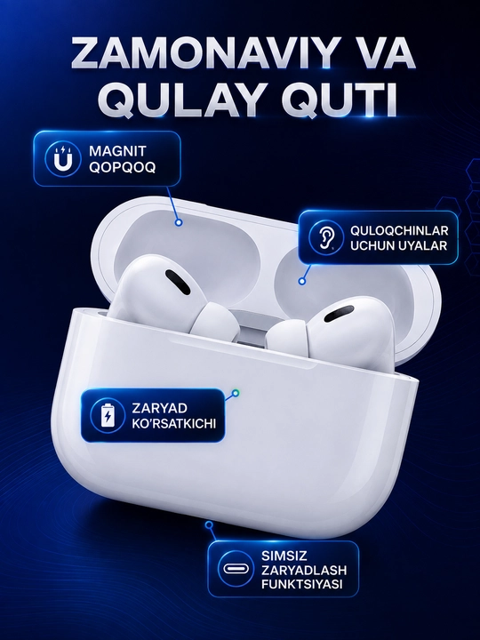 Simsiz quloqchin Pods Pro 2 ANC bluetooth naushnik Shovqinni kamaytirish ANC  tizimibor