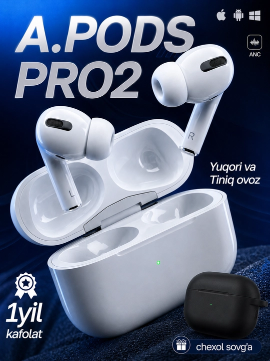 Simsiz quloqchin Pods Pro 2 ANC bluetooth naushnik Shovqinni kamaytirish ANC  tizimibor - 
