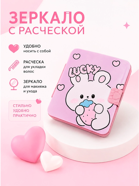 Компактное зеркало с расчёской 2 в 1, складное, карманное