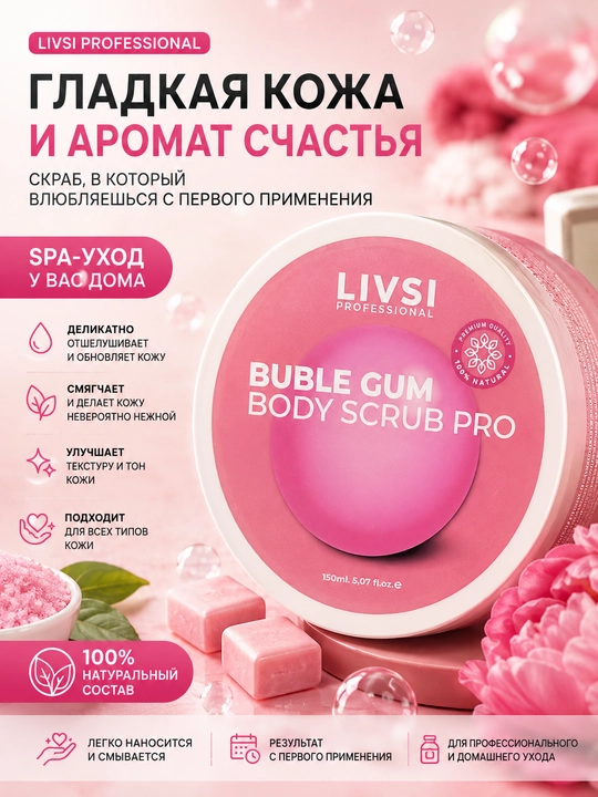 Скраб для тела LIVSI Professional, для очищения и смягчения кожи, SPA-уход, 150 мл - 