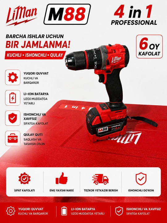 Ko‘p funksiyali M88 LiMan 4/1 elektr asboblar to‘plami