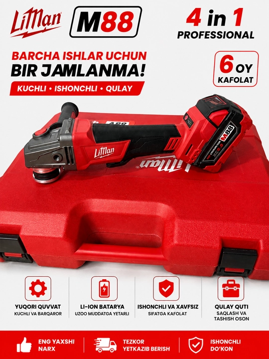 Ko‘p funksiyali M88 LiMan 4/1 elektr asboblar to‘plami