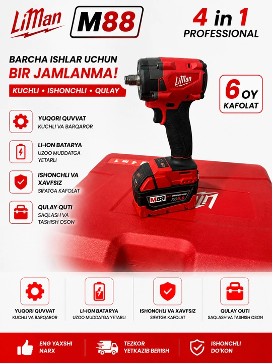 Ko‘p funksiyali M88 LiMan 4/1 elektr asboblar to‘plami