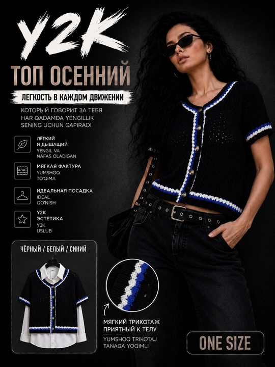 Ayollar uchun to‘qilgan top, trikotaj mayka, S–M - 