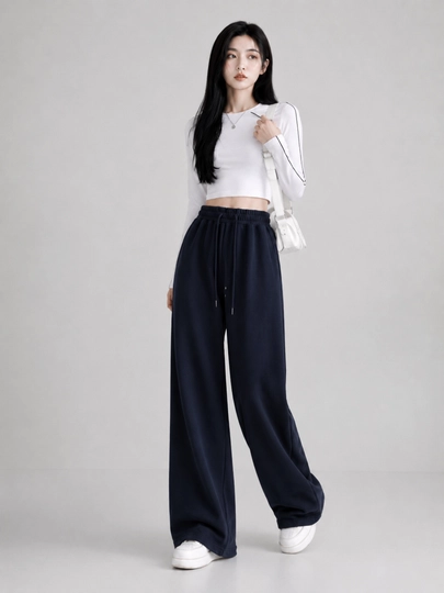 Ayollar keng kundalik shimi, baland o‘rindiqli, bog‘ichli, Wide Leg