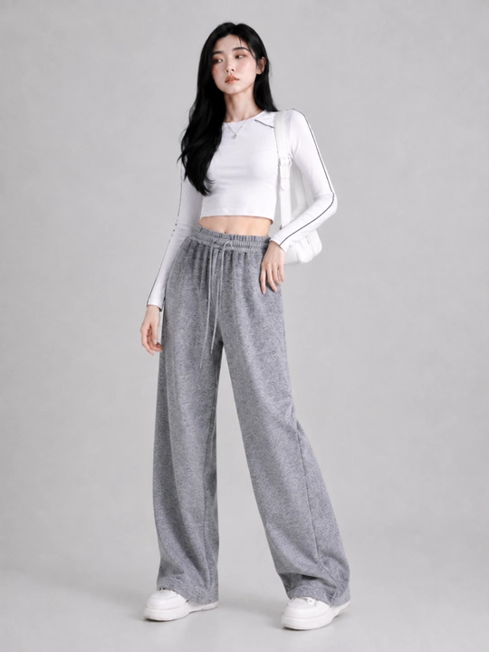 Ayollar keng kundalik shimi, baland o‘rindiqli, bog‘ichli, Wide Leg