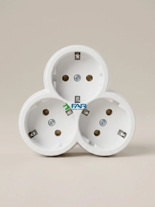 FAR Elektrik Блок на 3 розетки, тройник с заземлением, белый - 