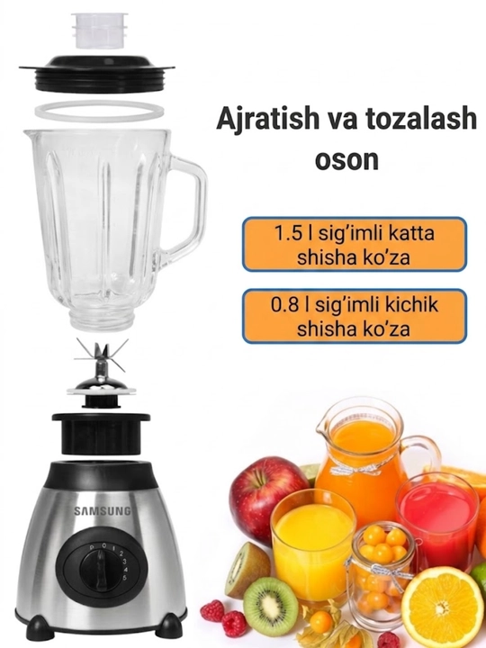 Statsionar blender, muz maydalaydigan 1,5 litrli smuzi-blender