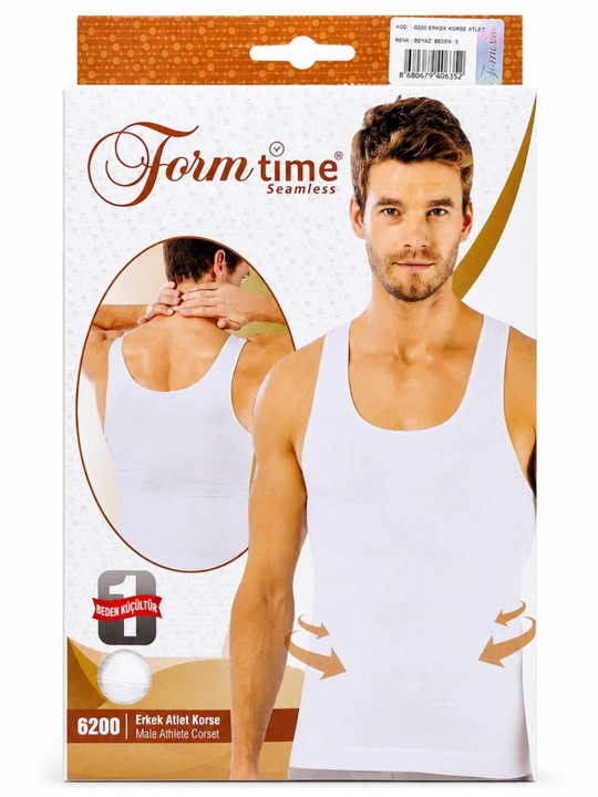 Form Time Seamless 6200 erkaklar uchun dikişsiz toparlovchi atlet-korset, oq, S–3XL - 