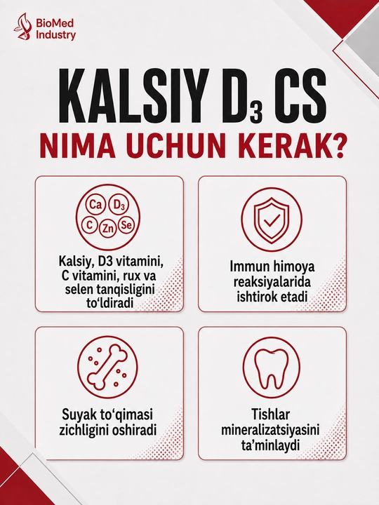 Kalsiy D3 CS — suyak va tishlar uchun vitamin-mineral majmua, 60 tabletka