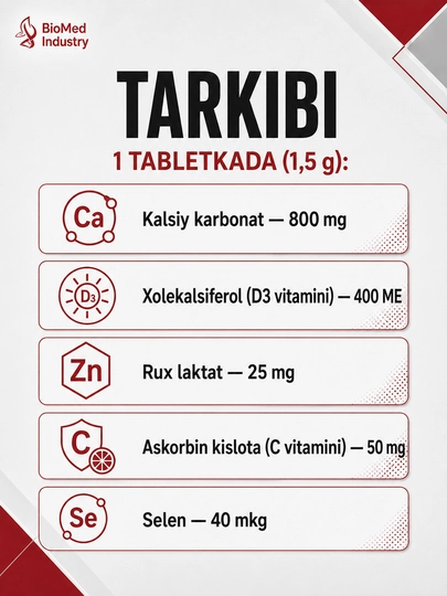 Kalsiy D3 CS — suyak va tishlar uchun vitamin-mineral majmua, 60 tabletka
