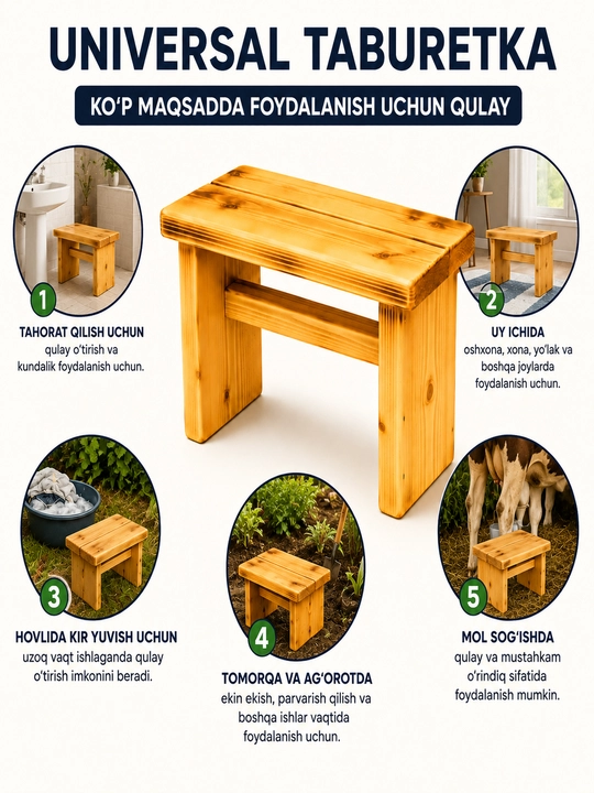 Taburetka, hammom, sauna, uchun, universal, bog‘, dacha, uy, oshxona va piknik baliq uchun - 