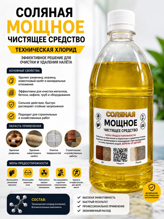 Сильное чистящее средство на основе соляной средство против ржавчины и налёта - 