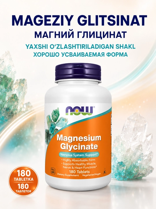 NOW Foods, Magniy Glitsinat 180 tabletka (100 mg tabletkada) - 