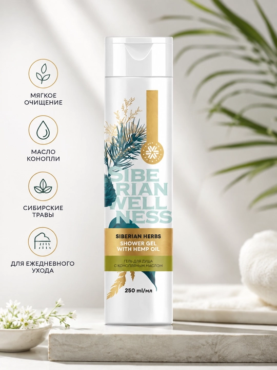 Dush geli Siberian Wellness Siberian Herbs kanop yog‘i bilan, 250 ml - 