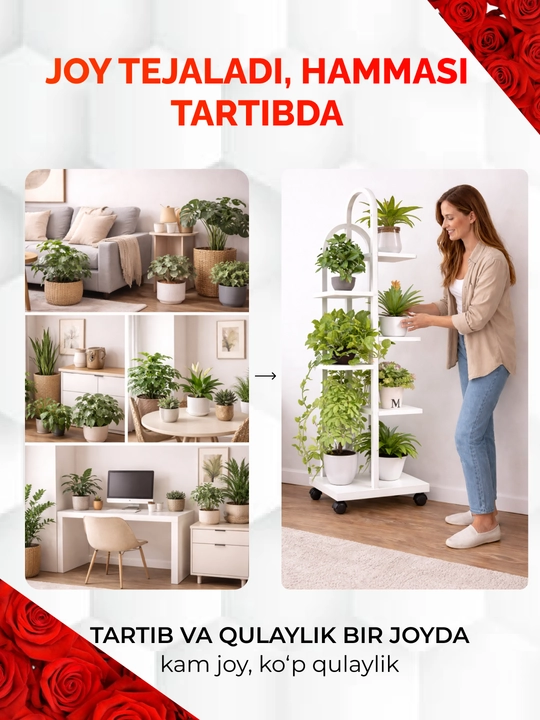 Gullar uchun podstavka, dekorativ gul stendi, ko‘p qavatli o‘simliklar tokchasi