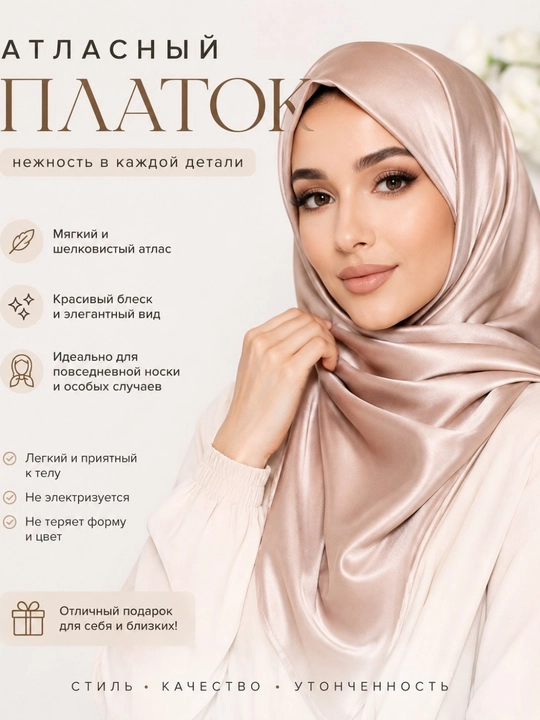 Женский атласный платок, 90×90 см - 