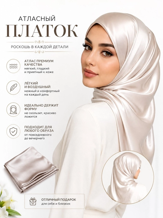Женский атласный платок, 90×90 см - 