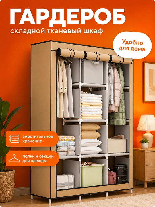 Шкаф для одежды, складная тканевая система хранения с полками, органайзер для дома - 