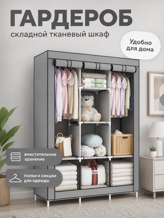 Шкаф для одежды, складная тканевая система хранения с полками, органайзер для дома - 